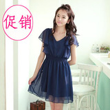 促销秒杀 2012夏装新款 韩版淑女显瘦荷叶袖雪纺连衣裙有大码