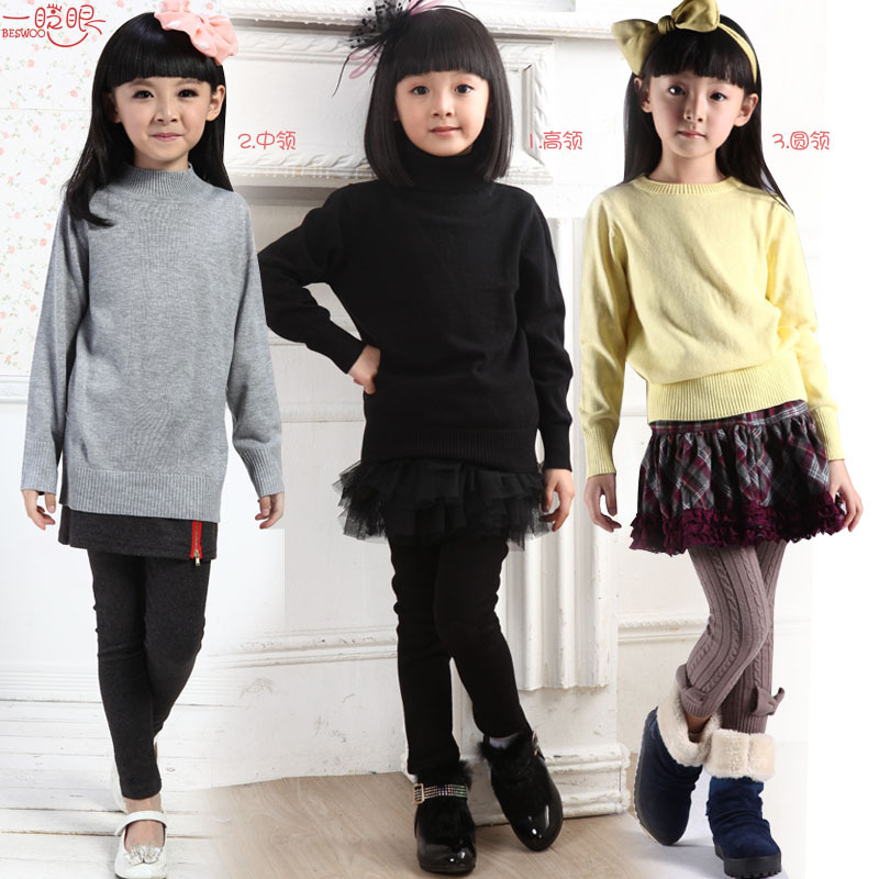 韩版儿童黑色高领纯棉公主针织衫