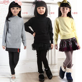 韩版儿童黑色高领纯棉公主针织衫
