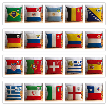 2014巴西世界杯 足球队国家队棉麻抱枕 国旗队