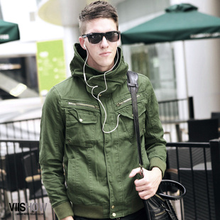  viishow秋冬新款夹克男 时尚休闲修身潮男士可脱卸帽夹克衫
