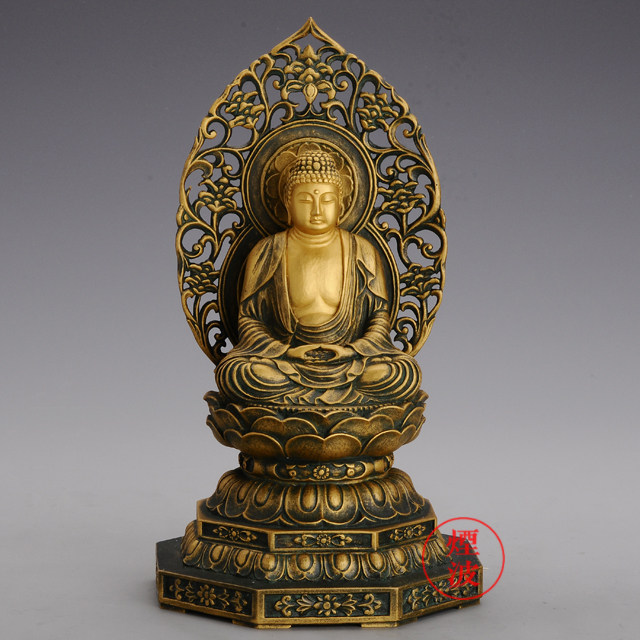 日本高冈铜器 舟谷喜云作 座释迦如来(21.5cm) 佛像 铜 186-04