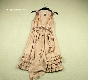  特价!MG/芒果外贸原单真丝订珠V领连衣裙优雅礼服裙蛋糕裙瑞丽OL