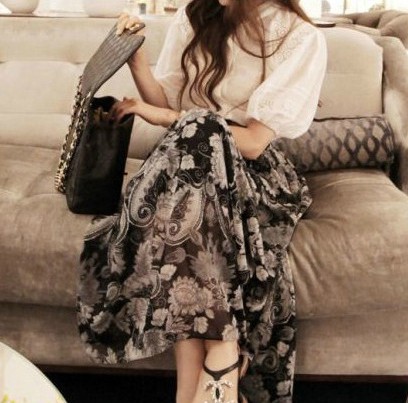 【情侣装】夏装新款韩国代购蕾丝娃娃衫复古印花长裙两件套装裙韩版连衣裙子