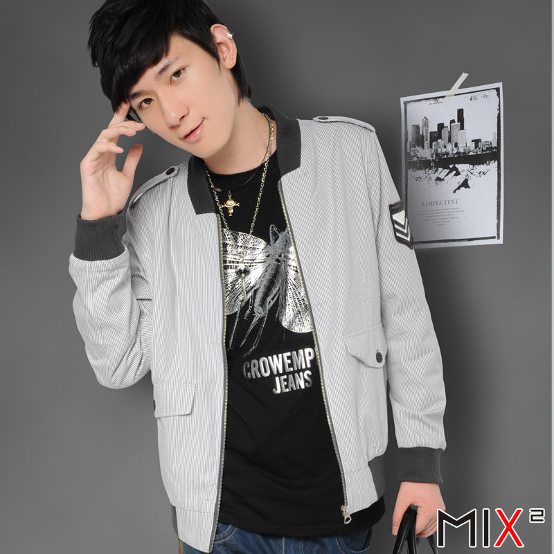 MIX2010秋装新款潮修身细条纹时尚薄夹克男装长袖外套 L93W04N1