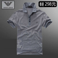 香港代购 Armani阿玛尼 专柜正品 男装细条纹商务休闲翻领短袖T恤