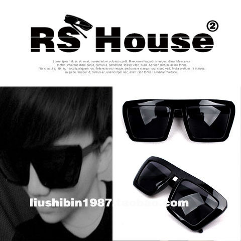 RS house欧美街拍外单超黑复古方框直檐潮流太阳眼镜男女通用墨镜