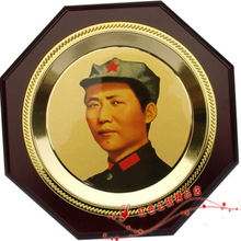 毛主席金箔像 带帽青年毛泽东主席像 商务礼品摆设八角盘 25CM