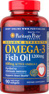  皇冠puritan's pride 双倍强化omega-3深海鱼油1200毫克90粒17131