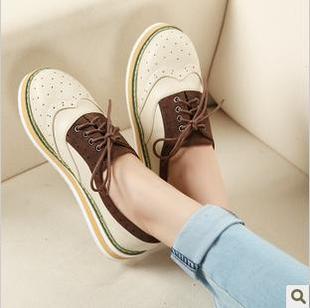  新款学院风松糕鞋厚底鞋时尚平底平跟单鞋拼色英伦女鞋