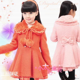  女童装大衣冬款年款儿童呢料大衣公主裙摆大衣毛领夹棉厚风衣