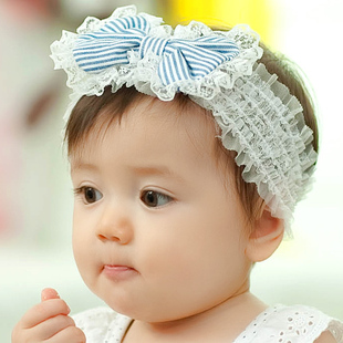  韩版儿童发带 条纹花边蕾丝蝴蝶结宝宝头带 幼儿发饰 B23