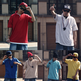  蜜丘琳 春夏街头嘻哈纯色百搭HIPHOP街舞说唱DS男跳舞翻领polo衫