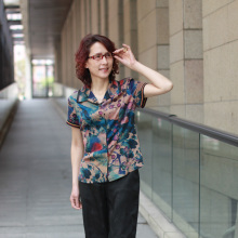 好享 中老年女装 新款 夏装 香云纱短袖上衣 桑蚕丝 SL680