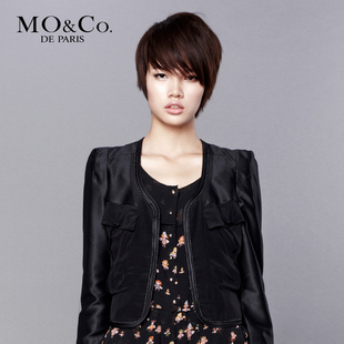 MO&amp;Co.摩安珂春夏女装M111COT22真丝边拼接棉麻混纺外套