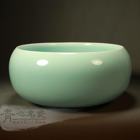 推荐 龙泉青瓷大师叶小春作品 全手工粉青圆洗