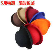 限时特价黑红色礼帽英伦<span class=H>羊毛</span><span class=H>女</span>士圆顶韩版小辣椒潮帽子夏天包邮