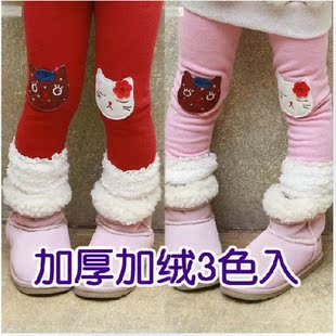  二条包邮 韩版儿童冬裤 女童贴布变色猫 刷毛加厚毛毛高弹靴裤