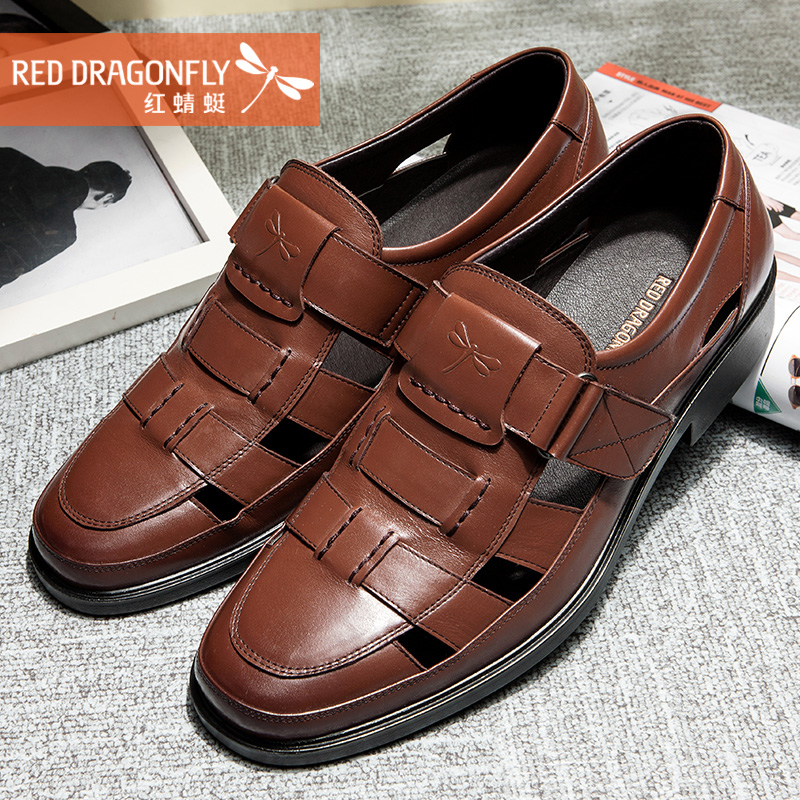 【聚】红蜻蜓 2014夏季新款正品休闲透气罗马鞋男鞋皮凉鞋