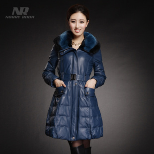  秋冬新款海宁皮衣女真皮羽绒服中长款绵羊皮大码修身皮草外套