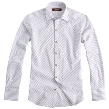 专柜热销正品秋装! 教师节礼物 男士修身斜条纹衬衣 休闲长袖衬衫