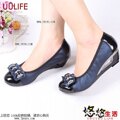 Uulife2010华丽乐章之女鞋圆头坡跟中跟浅口单鞋人气款经典蓝C