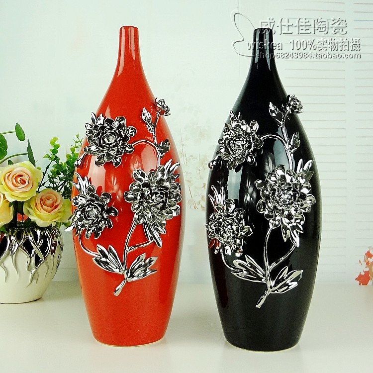 新房摆件 后现代家居饰品 陶瓷镀银手工花花瓶工艺品 特价包邮 新房摆件 后现代家居饰品 陶瓷镀银手工花花瓶工艺品 特价包邮