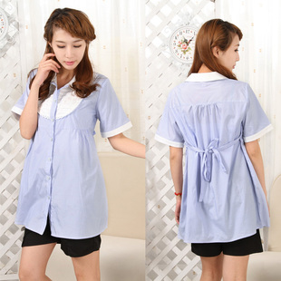 Add your child Korean maternity dresses spring clothing fashion v-neck stripes long sleeve women shirts YM116