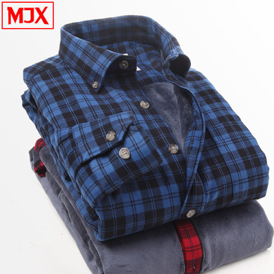 MJX2014秋冬男士保暖衬衫加绒衬衫男加厚衬衫男 男装格子长袖衬衣
