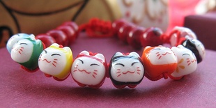  岱仙工坊 招财猫手链 红绳开运 黑绳驱邪 情侣 本命年饰品 礼物