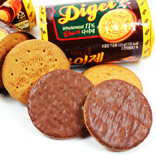  年货韩国特产 进口食品 好丽友Diget巧克力全麦饼干225g N次断货