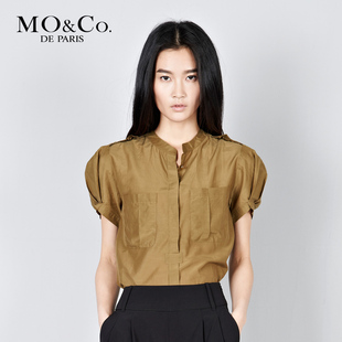 MO&Co.摩安珂夏装 女装 M112SHT07纯色百搭休闲短袖衬衫