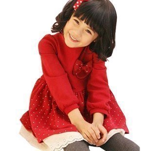  韩版童装女童宝宝春秋新款 儿童红色长袖连衣裙 公主裙子