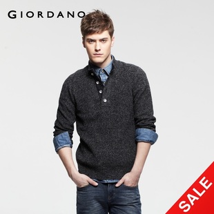 Special second kill Giordano knit collar wool shirt, men's Jacquard Henry cotton knitwear 01051571