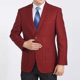  新款男士休闲西装上衣 男装修身韩版西服红色外套 春秋装 新郎装