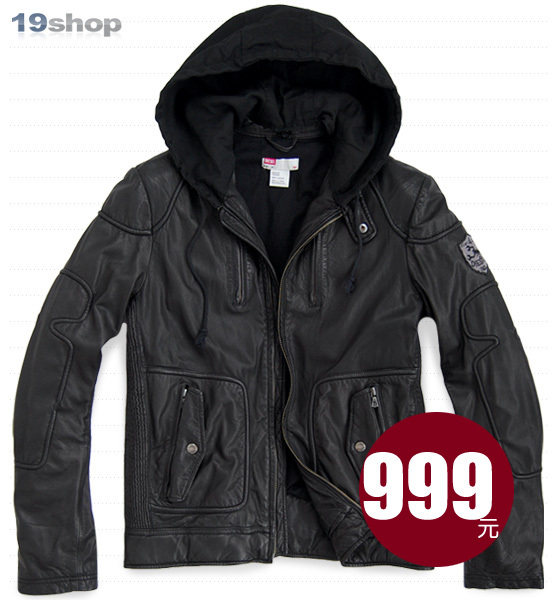【19shop 特价999元】时尚强罕连帽真皮皮衣/皮夹克 货号126