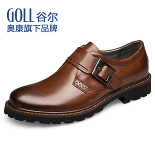  GOLL休闲正装男鞋头层牛皮商务皮鞋低帮流行搭扣板鞋子真皮英伦鞋