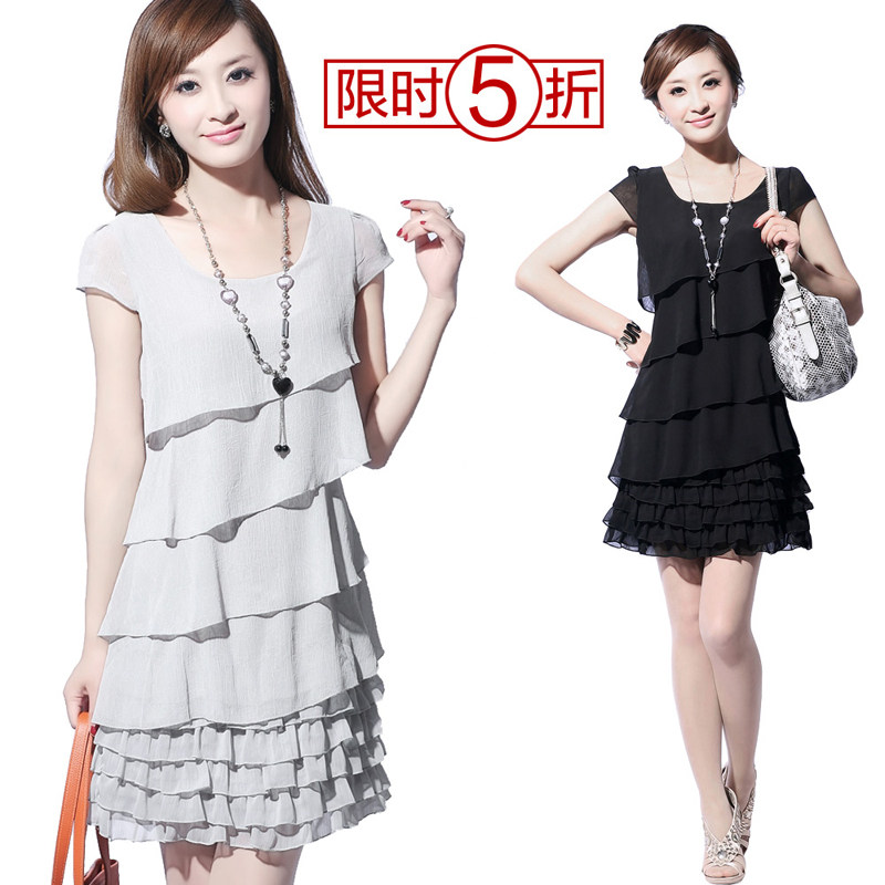 2012大码连衣裙新款 女装正品蛋糕裙子 韩版雪纺短袖 夏季连衣裙_价格：276元