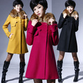 2011新款秋冬韩版羊毛呢大衣双排扣女风衣貉子毛领羊绒大衣