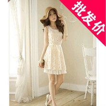 2012背心雪纺韩版修身圆领蕾丝裙连衣裙夏季女装裙子帕丝特pstl