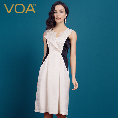 VOA夏季女装  真丝提花连衣裙欧美小礼服V领桑蚕丝背带裙A0277商品大图
