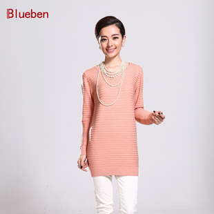  Blueben正品秋冬新款毛衣 中长款韩版套头 圆领打底衫女式