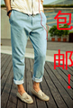 包邮韩版时尚潮流百搭 2012 水洗淡蓝夏季男士小脚修身牛仔裤男裤