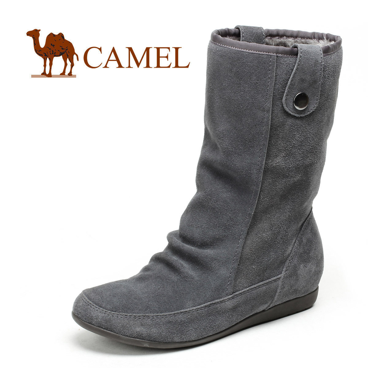 新款靴CAMEL 骆驼正品女靴子真皮雪地靴内增高中筒靴牛皮冬靴清仓