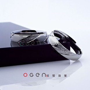  5钻【OGEN欧琴珠宝】pt950铂金精品内弧对戒指倾慕六福款