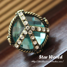 【Star】欧美明星吸血鬼日记复古蓝宝石和平反战满钻戒指