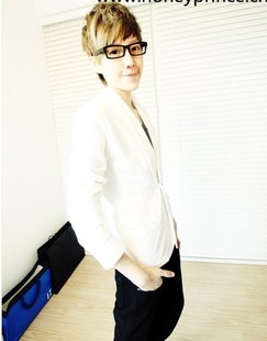  哈尼春款韩版白色小西装外套男时尚休闲礼服西服套装 修身型 男装