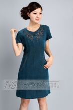 夏装新款 龟纹真丝香云纱 珠绣休闲中老年不收腰女士短袖连衣裙