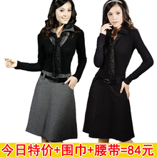 2012春装新款热销修身仙女OL通勤秋冬打底羊毛呢连衣裙子拼接长袖
