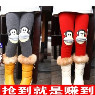  特价儿童打底裤女童韩版秋冬款卡通猴百搭加厚加绒长裤打底裤靴裤